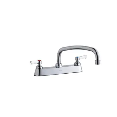 Shop Now ELKAY LK810AT12L2 8" Centerset with Exposed Deck Faucet with 12" Arc Tube Spout 2" Lever Handles -Chrome