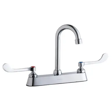 Direct From Manufacturer ELKAY LK810GN04T6 8" Centerset with Exposed Deck Faucet with 4" Gooseneck Spout 6" Wristblade Handles -Chrome