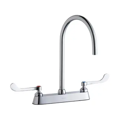 ELKAY LK810LGN08T6 8" Centerset with Exposed Deck Laminar Flow Faucet with 8" Gooseneck Spout 6" Wristblade Handles -Chrome New Release