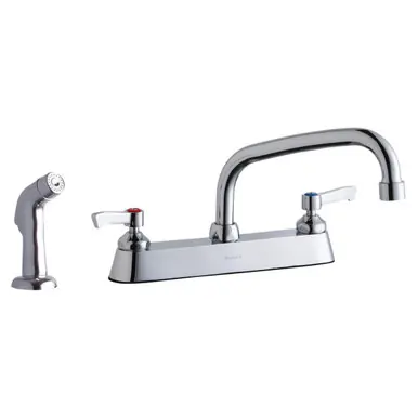 ELKAY LK811AT08L2 8" Centerset with Exposed Deck Faucet with 8" Arc Tube Spout 2" Lever Handles Plus Side Spray -Chrome In Demand