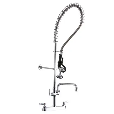 ELKAY LK843AF12LC 8in Centerset Exposed Deck Mount Faucet 44in Flexible Hose with 1.2 GPM Spray Head + 12in Arc Tube Spout 2in Lever Handles Price Cut