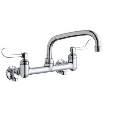 Seasonal Sale ELKAY LK940AT08T4S Foodservice 8" Centerset Wall Mount Faucet with 8" Arc Tube Spout 4" Wristblade Handles 1/2 Offset Inlets+Stop