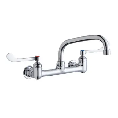 Bargain ELKAY LK940AT08T6H Foodservice 8" Centerset Wall Mount Faucet with 8" Arc Tube Spout 6" Wristblade Handles 1/2in Offset Inlets