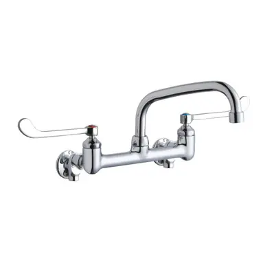 ELKAY LK940AT08T6S Foodservice 8" Centerset Wall Mount Faucet with 8" Arc Tube Spout 6" Wristblade Handles 1/2 Offset Inlets+Stop Fresh Stock