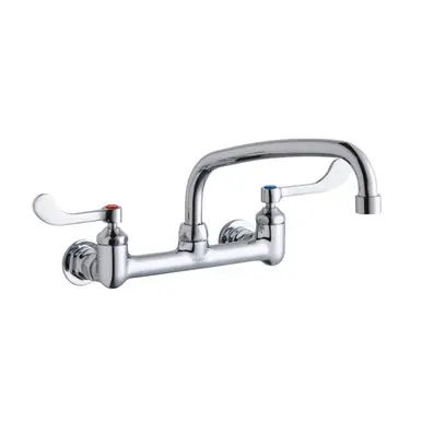 Special Offer ELKAY LK940AT10T4H Foodservice 8" Centerset Wall Mount Faucet with 10" Arc Tube Spout 4" Wristblade Handles 1/2in Offset Inlets