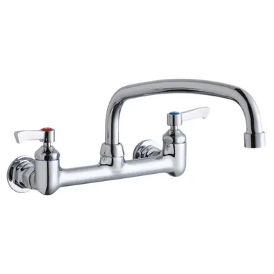Authentic ELKAY LK940AT12L2H Foodservice 8" Centerset Wall Mount Faucet with 12" Arc Tube Spout 2" Lever Handles 1/2in Offset Inlets -Chrome