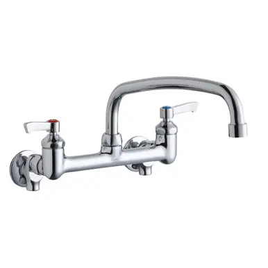 ELKAY LK940AT12L2S Foodservice 8" Centerset Wall Mount Faucet with 12" Arc Tube Spout 2" Lever Handles 1/2 Offset Inlets+Stop Budget
