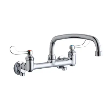 Final Sale ELKAY LK940AT12T4S Foodservice 8" Centerset Wall Mount Faucet with 12" Arc Tube Spout 4in Wristblade Handles 1/2 Offset Inlets+Stop