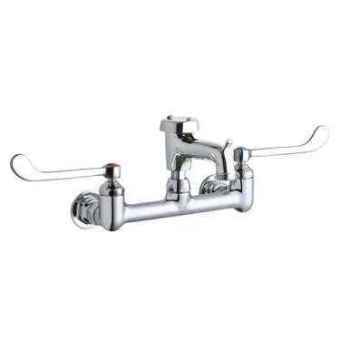 Deal ELKAY LK940BP03T6H 8" Centerset Wall Mount Faucet w/3" Bucket Hook Spout 6" Wristblade Handles 1/2in Offset Inlet Polished -Chrome