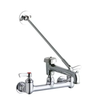 Warranty Included ELKAY LK940BP07L2H 8" Centerset Wall Mount Faucet with 7" Bucket Hook Spout 2" Lever Handles 1/2in Offset Inlets Polished -Chrome